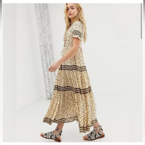 Free People Rare Feelings Floral Maxi Prairie Peasant Dress Small - Picture 13 of 14